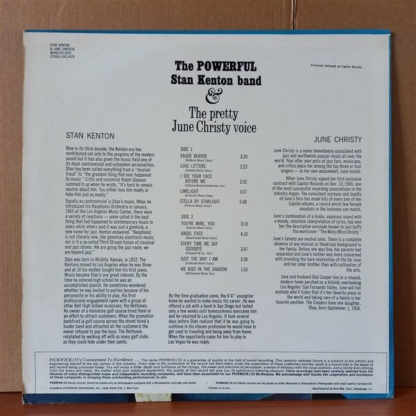 STAN KENTON BAND AND JUNE CHRISTY – THE POWERFUL STAN KENTON BAND AND THE PRETTY JUNE CHRISTY VOICE WITH STAN KENTON (1967) - LP 2.EL PLAK