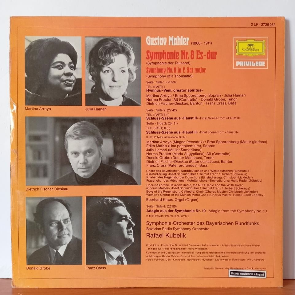 GUSTAV MAHLER - SYMPHONIE NR. 8 / ADAGIO SYMPHONIE SYMPHONIE NR. 10 / RAFAEL KUBELIK (1969) - 2LP 2.EL PLAK