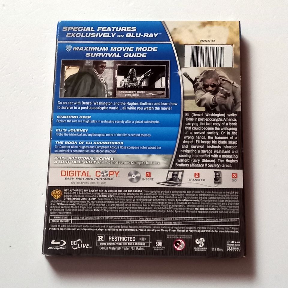 THE BOOK OF ELI - DENZEL WASHINGTON, GARY OLDMAN - YÖN.: THE HUGHES BROTHERS - BLU-RAY + DVD SLIPCASE SIFIR 1. BÖLGE TR ALTYAZI YOKTUR