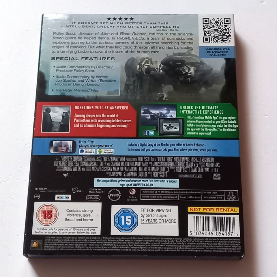 PROMETHEUS - NOOMI RAPACE, MICHAEL FASSBENDER - YÖN.: RIDLEY SCOTT - BLU-RAY REGION FREE TÜRKÇE ALTYAZI YOKTUR 2.EL