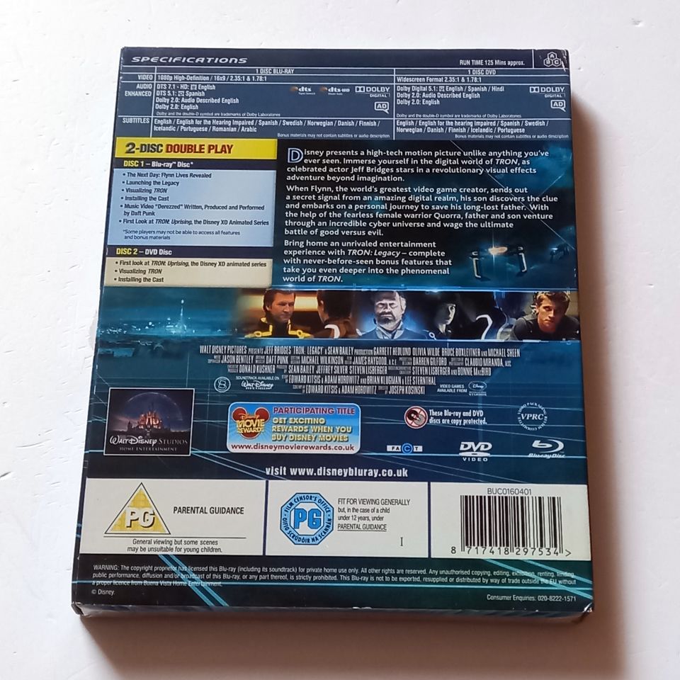 TRON: LEGACY - JEFF BRIDGES, GARRETT HEDLUND, OLIVIA WILDE - YÖN.: JOSEPH KOSINSKI - BLU-RAY + DVD EMBOSSED SLIPCOVER REGION FREE TÜRKÇE ALTYAZI YOKTUR SIFIR
