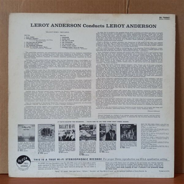 LEROY ANDERSON – LEROY ANDERSON CONDUCTS LEROY ANDERSON (1959) - LP 2.EL PLAK