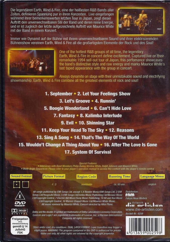 EARTH, WIND & FIRE - JAPAN TOUR (1994) - DVD 2.EL
