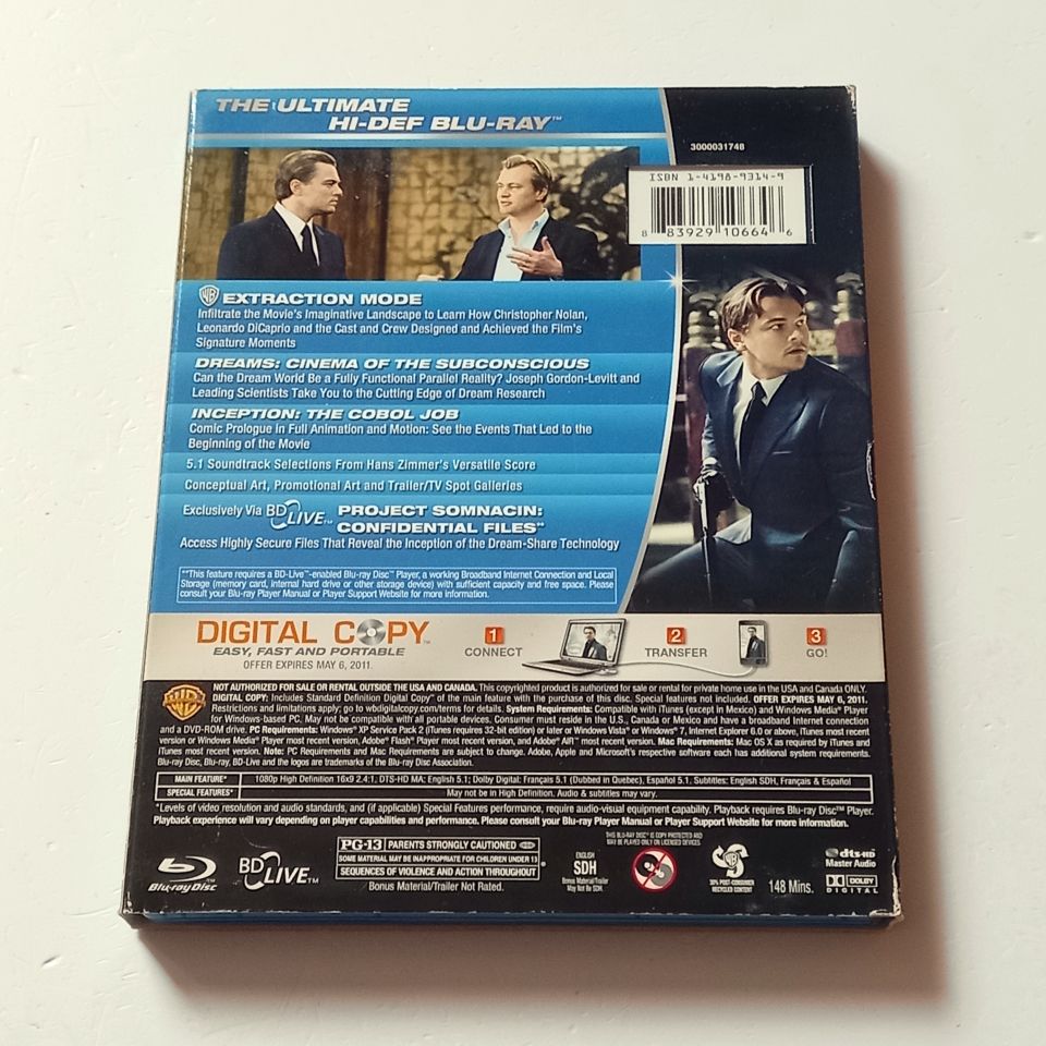 INCEPTION - LEONARDO DI CAPRIO, KEN WATANABE, JOSEPH GORDON-LEVITT - YÖN.: CHRISTOPHER NOLAN - 2 X BLU-RAY + DVD THREE-DISC SET HOLOGRAM SLIPCOVER REGION FREE TÜRKÇE ALTYAZI YOKTUR 2.EL