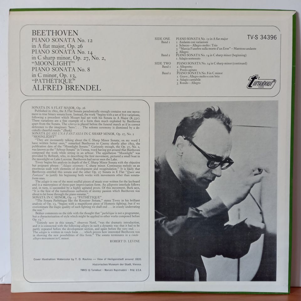 BEETHOVEN - ALFRED BRENDEL – SONATA NO. 12 IN A-FLAT MAJOR, OP. 26 / SONATA NO. 14 IN C-SHARP MINOR, OP. 27, NO. 2 ''MOONLIGHT'' / SONATA NO. 8 IN C-MINOR, OP. 13 ''PATHETIQUE'' (1971) - LP 2.EL PLAK
