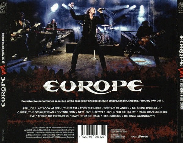 EUROPE – LIVE AT SHEPHERD'S BUSH, LONDON (2011) - CD REISSUE JEWEL CASE AMBALAJINDA SIFIR