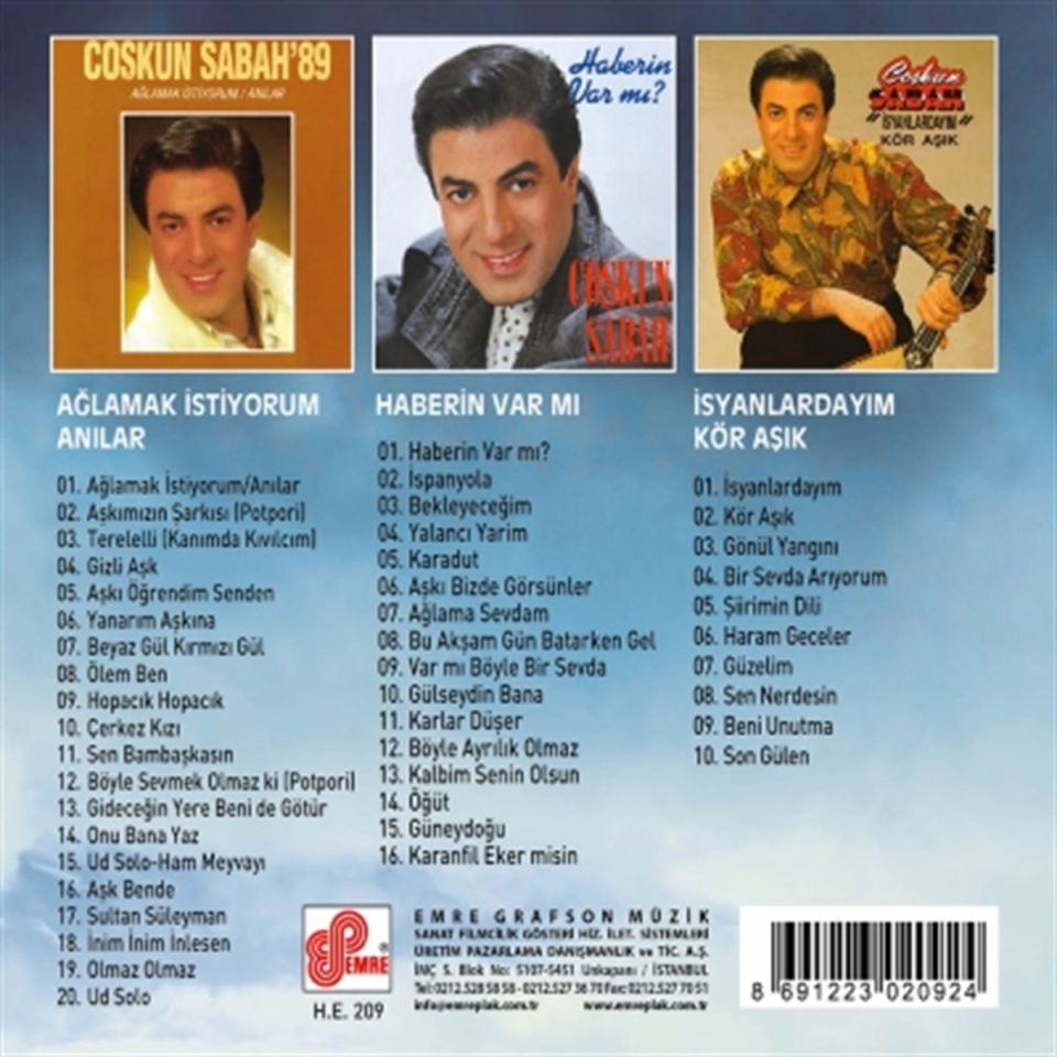 COŞKUN SABAH - ARŞİV SERİSİ AĞLAMAK İSTİYORUM / HABERİN VAR MI / İSYANLARDAYIM KÖR AŞIK - 3CD DIGIPACK SIFIR