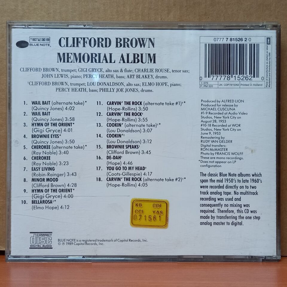 CLIFFORD BROWN – MEMORIAL ALBUM (1989) - CD 2.EL