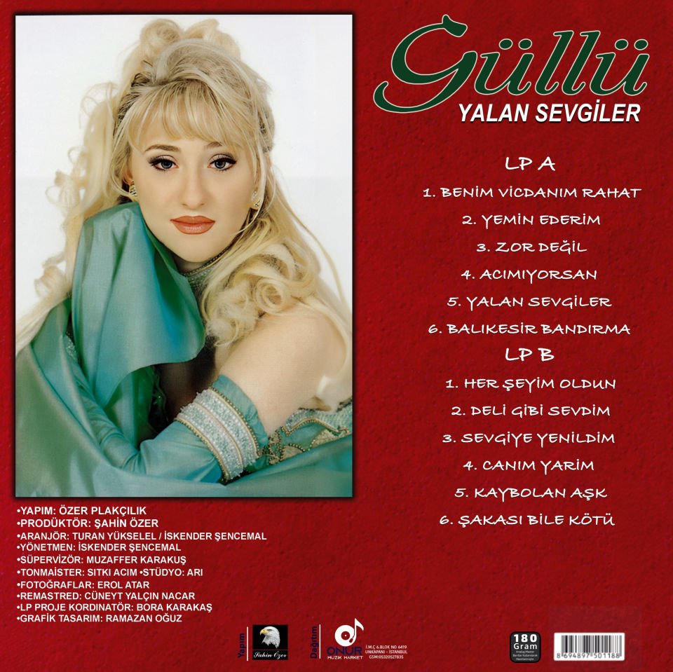GÜLLÜ - YALAN SEVGİLER (1995) - LP 2024 BASIM NUMARALI KIRMIZI RENKLİ 180GR SIFIR PLAK