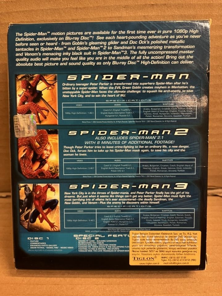 SPIDER-MAN - ÖRÜMCEK ADAM - SAM RAIMI - TOBEY MAGUIRE - 3 FİLM BOX SET - 4xBLU-RAY 2.EL