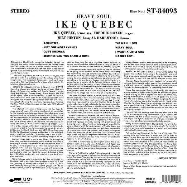 IKE QUEBEC - HEAVY SOUL (1962) LP 2023 REISSUE SIFIR PLAK