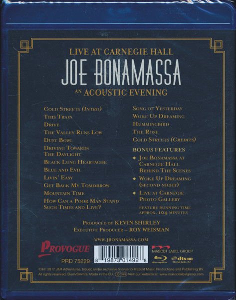 JOE BONAMASSA – LIVE AT CARNEGIE HALL / AN ACOUSTIC EVENING (2017) - 2BLU-RAY REGION B AMBALAJINDA SIFIR