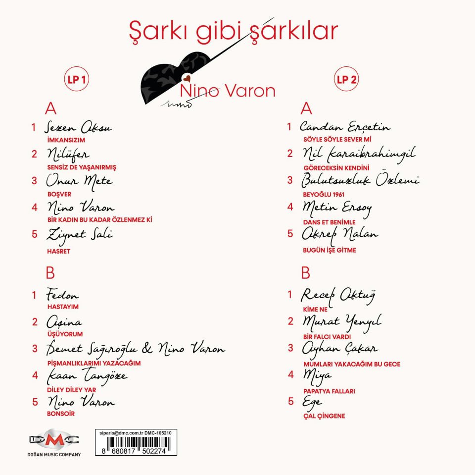 ŞARKI GİBİ ŞARKILAR - NİNO VARON SAYGI ALBÜMÜ SEZEN AKSU, NİLÜFER, CANDAN ERÇETİN, KAAN TANGÖZE, NİL KARAİBRAHİMGİL... (2018) - 2LP GATEFOLD 2024 BASIM SIFIR PLAK