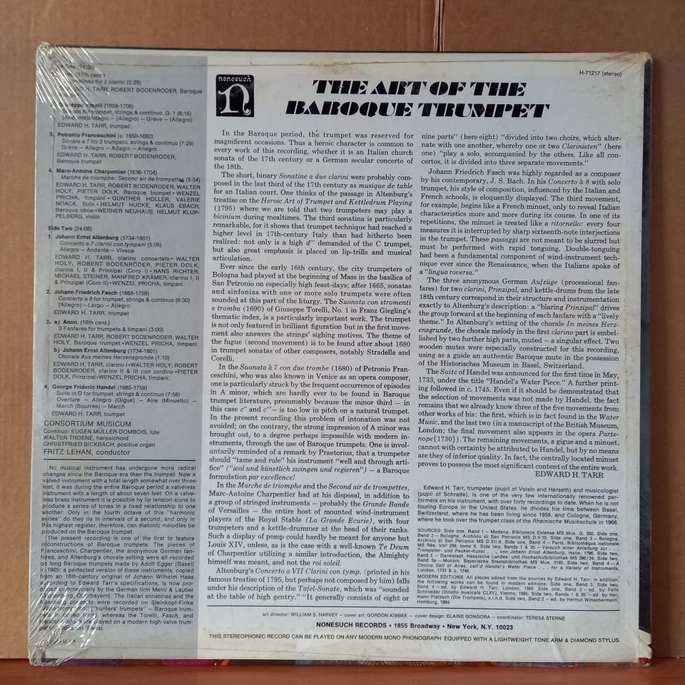 THE ART OF THE BAROQUE TRUMPET / WORKS BY TORELLI, FRANCESHINI, CHARPENTIER, ALTENBURG, FASCH, HANDEL, ANON / EDWARD H. TARR, ROBERT BODENRÖDER, CONSORTIUM MUSICUM, FRITZ LEHAN (1969) - LP DÖNEM BASKISI SIFIR PLAK