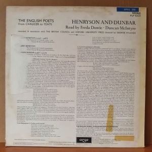 ROBERT HENRYSON & WILLIAM DUNBAR / READ BY FREDA DOWIE, DUNCAN MCINTYRE (1970) - LP 2.EL PLAK
