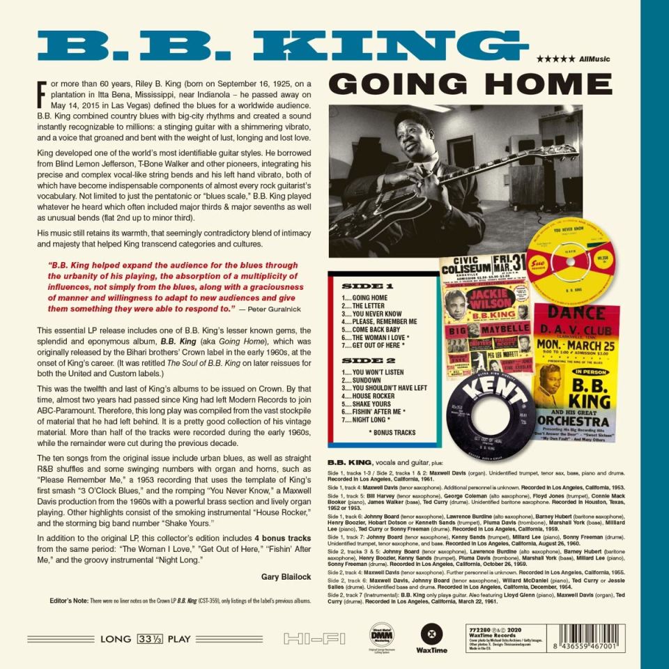 B.B.KING - GOING HOME (ORIGINALLY RELESEAD AS B.B.KING IN 1963) - LP 180GR 2021 EDITION SIFIR PLAK