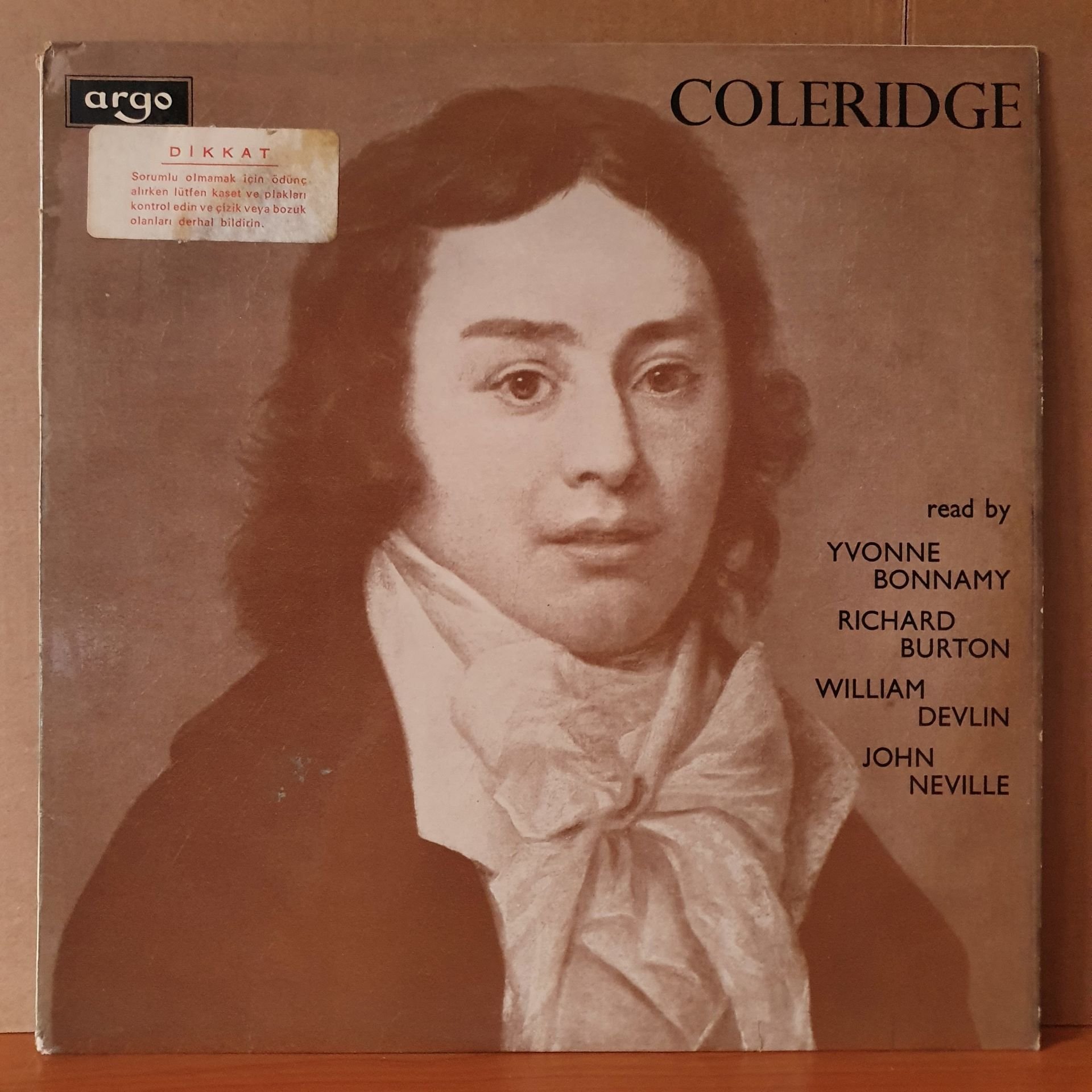 SAMUEL TAYLOR COLERIDGE / READ BY YVONNE BONNAMY, RICHARD BURTON, WILLIAM DEVLIN, JOHN NEVILLE (1970) - LP 2.EL PLAK