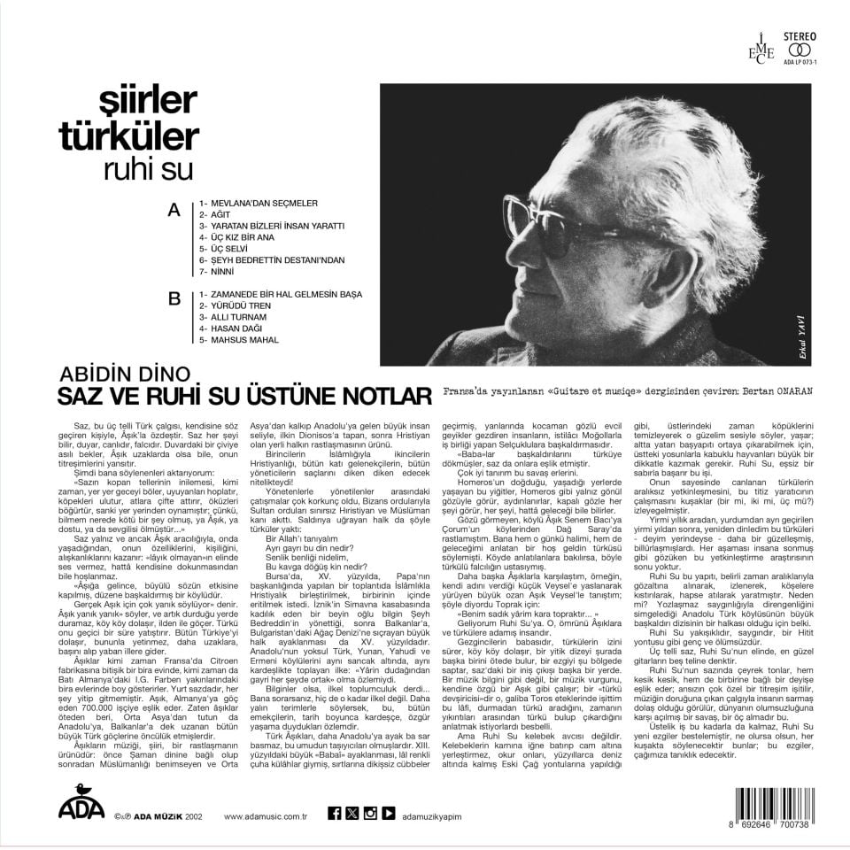 RUHİ SU - ŞİİRLER TÜRKÜLER (1974) - LP 2025 BASIM SIFIR PLAK