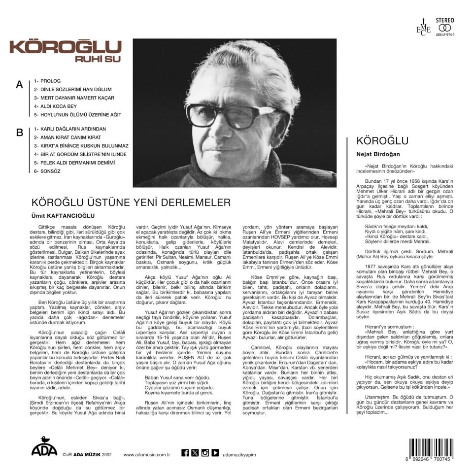 RUHİ SU - KÖROĞLU (1975) - LP 2025 BASIM SIFIR PLAK
