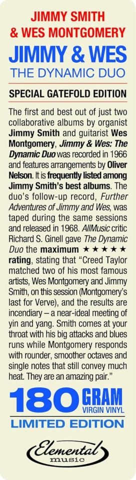 JIMMY SMITH & WES MONTGOMERY - JIMMY & WES / THE DYNAMIC DUO (1966) - LP 180GR 2024 EDITION SIFIR PLAK