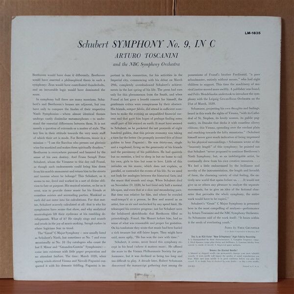 SCHUBERT: SYMPHONY NO. 9 / ARTURO TOSCANINI, NBC SYMPHONY ORCHESTRA - LP 2.EL PLAK