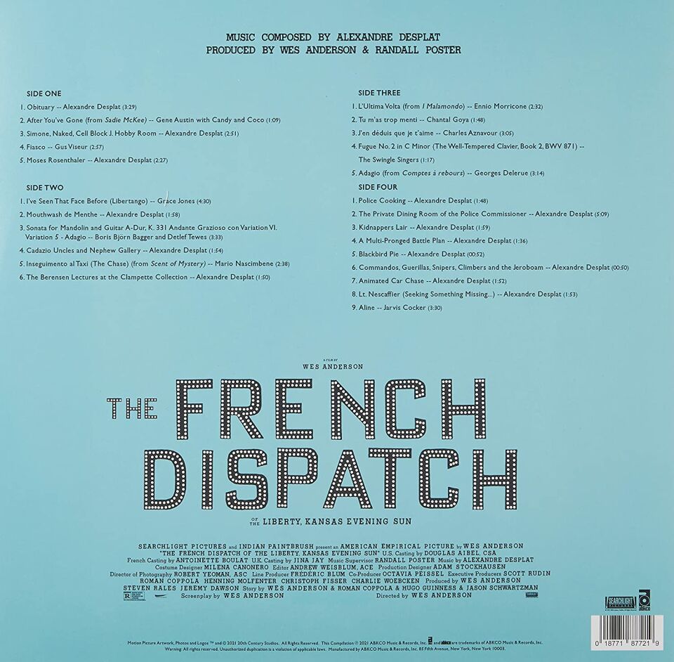 THE FRENCH DISPATCH ORIGINAL SOUNDTRACK - ALEXANDRE DESPLAT (2021) - 2xLP SIFIR PLAK