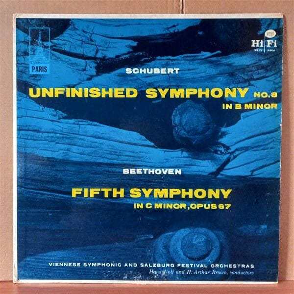 SCHUBERT: UNFINISHED SYMPHONY NO.8 IN B MINOR / BEETHOVEN: FIFTH SYMPHONY IN C MINOR, OPUS 67 / VIENNESE SYMPHONIC AND SALZBURG FESTIVAL ORCHESTRAS / HANS WOLF AND H. ARTHUR BROWN (1956) - LP 2.EL PLAK