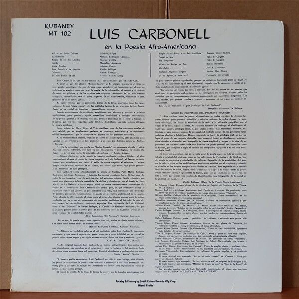 LUIS CARBONELL – EN LA POESIA AFRO-AMERICANA - LP 2.EL PLAK