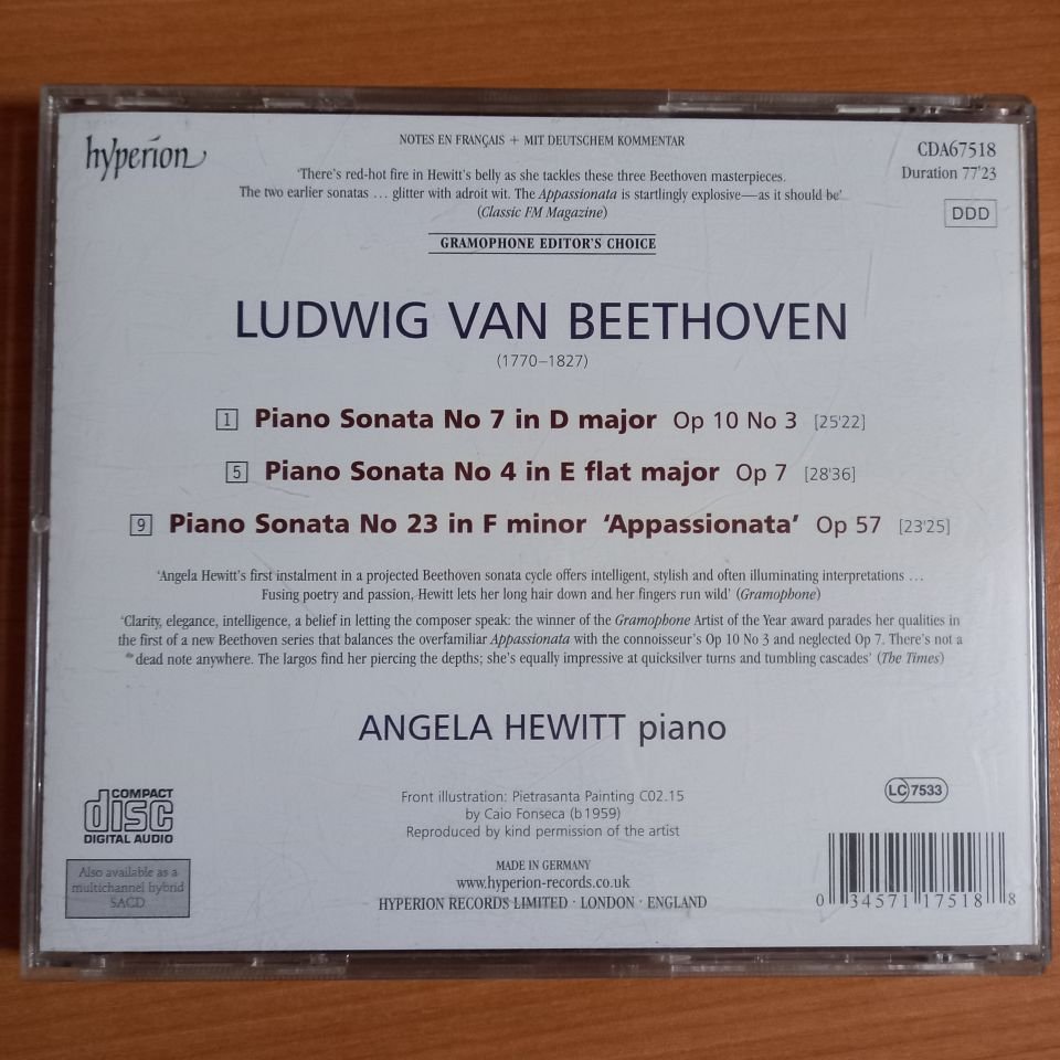 BEETHOVEN , ANGELA HEWITT – PIANO SONATAS: OP 57 'APPASSIONATA' / OP 10 NO 3 / OP 7 (2006) - CD 2.EL