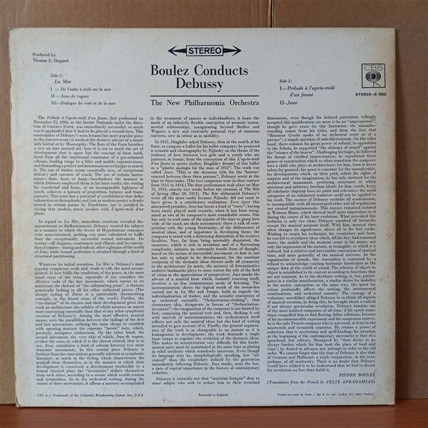 BOULEZ CONDUCTS DEBUSSY, THE NEW PHILHARMONIA ORCHESTRA* – LA MER • L'APRES MIDI D'UN FAUNE • JEUX (1967) - LP 2. EL PLAK