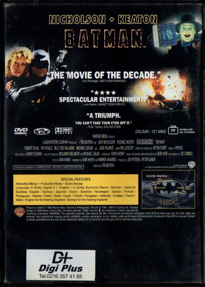 BATMAN (1989) - TIM BURTON - MICHAEL KEATON - JACK NICHOLSON - DVD 2.EL