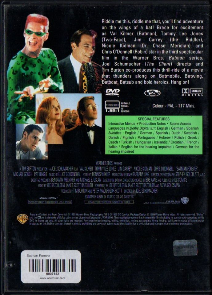 BATMAN FOREVER - JOEL SCHUMACHER - VAL KILMER - JIM CARREY - DVD 2.EL