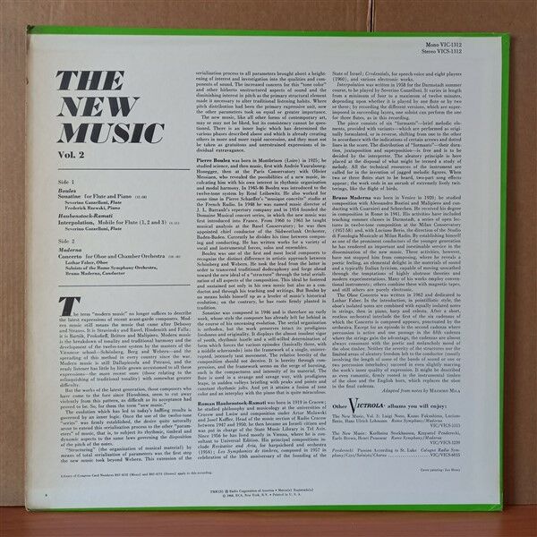 THE NEW MUSIC, VOLUME 2 / BOULEZ • HAUBENSTOCK-RAMATI • MADERNA - ROME SYMPHONY ORCHESTRA / BRUNO MADERNA (1968) - LP 2. EL PLAK