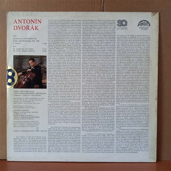 CELLO CONCERTO IN B MINOR / DVORAK - JOSEF CHUCHRO, CZECH PHILHARMONIC ORCHESTRA, VACLAV NEUMANN (1978) - LP 2. EL PLAK