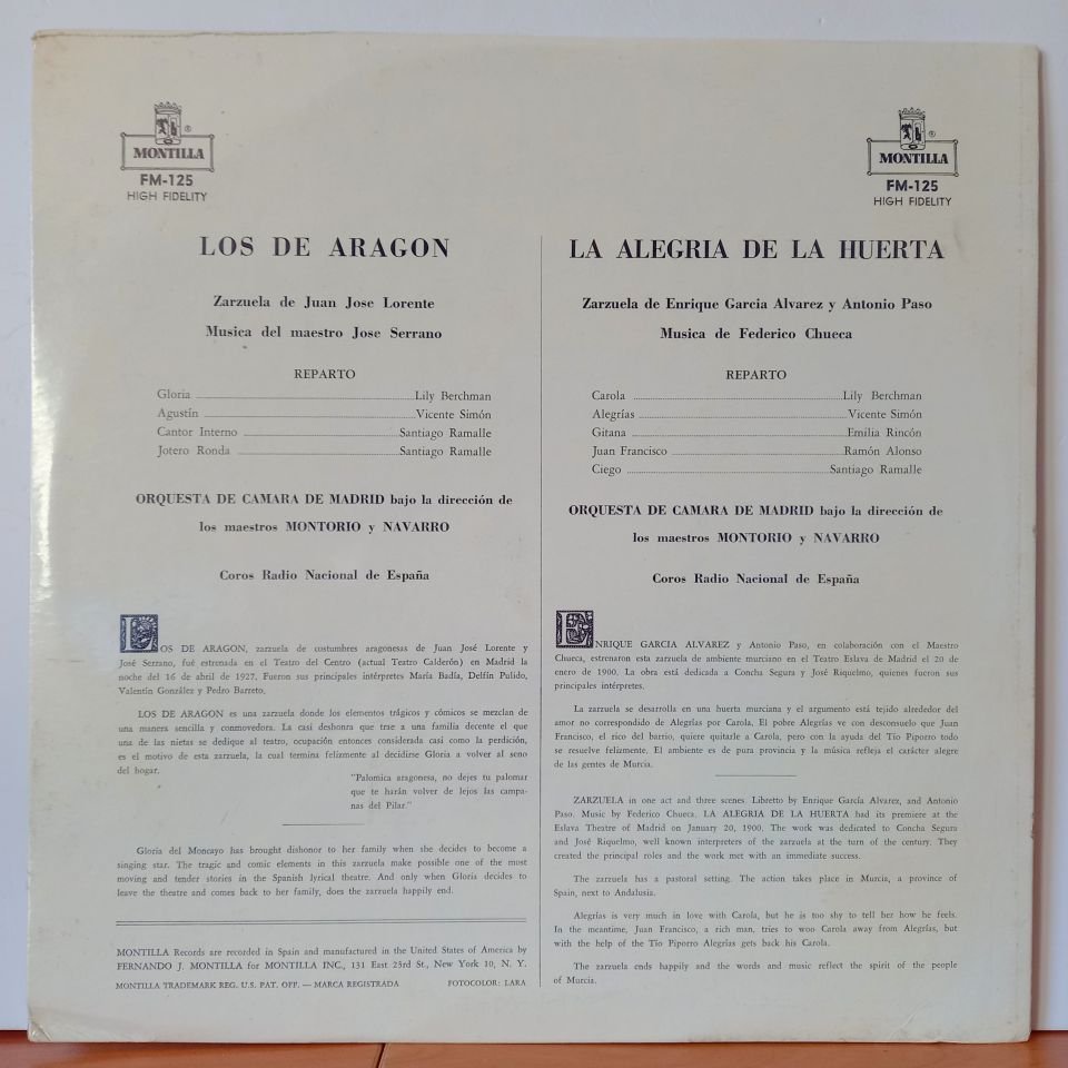 JOSE SERRANO, JUAN JOSE LORENTE / FEDERICO CHUECA, ENRIQUE GARCIA ALVAREZ, ANTONIO PASO – LOS DE ARAGON / LA ALEGRIA DE LA HUERTA - LP DÖNEM BASKI SIFIR PLAK
