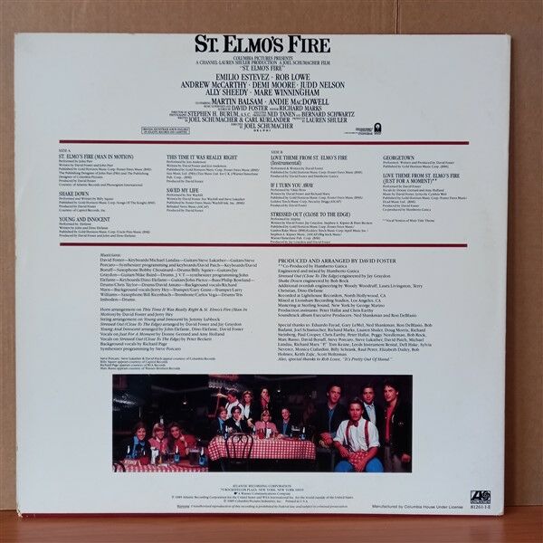 VARIOUS – ST. ELMO'S FIRE / ORIGINAL MOTION PICTURE SOUNDTRACK / JOHN PAR, BILLY SQUIER, ELEFANTE, FEE WAYBILL, JON ANDERSON, DAVID FOSTER, AIRPLAY (1985) - LP 2.EL PLAK