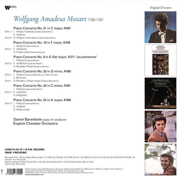 MOZART - PIANO CONCERTOS NO 9,19,20,21,23 & 24 / DANIEL BARENBOIM & ENGLISH CHAMBER ORCHESTRA - 4LP 180GR 2021 EDITION SIFIR PLAK