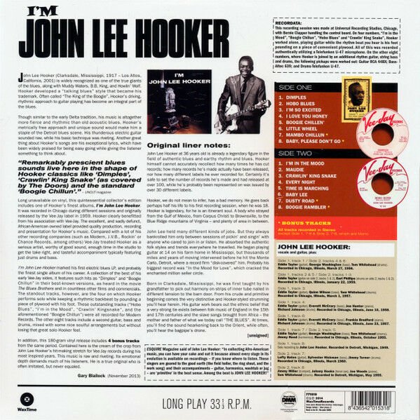 JOHN LEE HOOKER - I'M JOHN LEE HOOKER (1959) - LP AUDIOPHILE PRESSING 180GR 2014 EDITION SIFIR PLAK