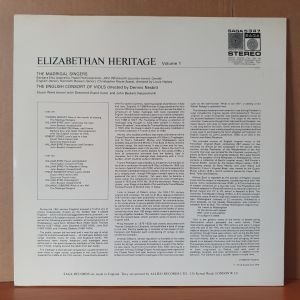 ELIZABETHAN HERITAGE VOLUME 1 / THE MADRIGAL SINGERS, THE ENGLISH CONSORT OF VIOLS (1974) - LP 2.EL PLAK