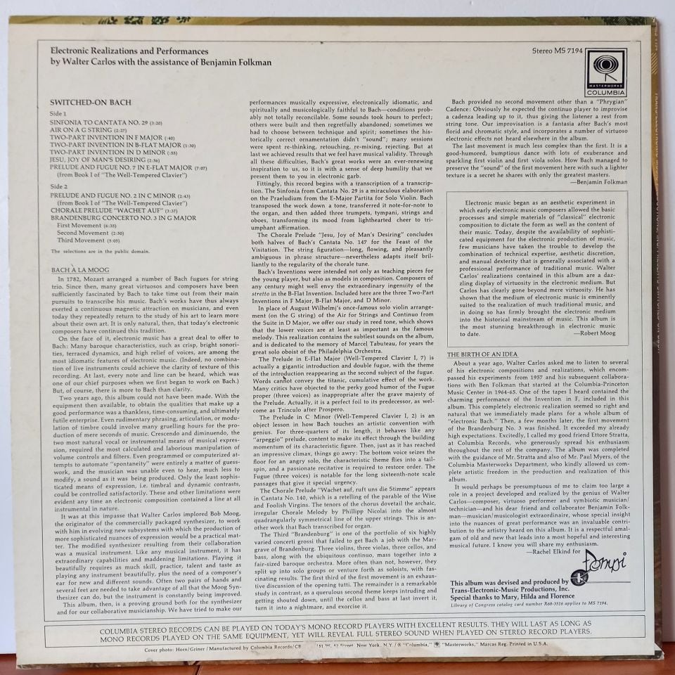 WALTER CARLOS – SWITCHED-ON BACH (1968) - LP  2.EL PLAK