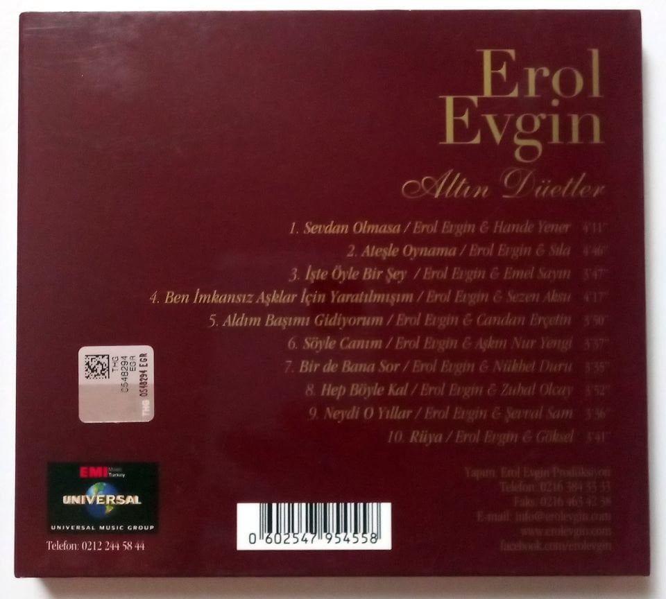 EROL EVGİN / ALTIN DÜETLER - SEZEN AKSU, NÜKHET DURU, CANDAN ERÇETİN, GÖKSEL, ZUHAL OLCAY, ŞEVVAL SAM, EMEL SAYIN, SILA, HANDE YENER, AŞKIN NUR YENGİ - (2016) - CD 2.EL