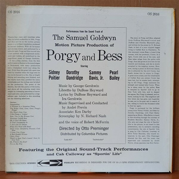 PORGY AND BESS: AN ORIGINAL SOUND TRACK RECORDING / GEORGE GERSHWIN, IRA GERSHWIN, DUBOSE HEYWARD (1959) - LP 2.EL PLAK