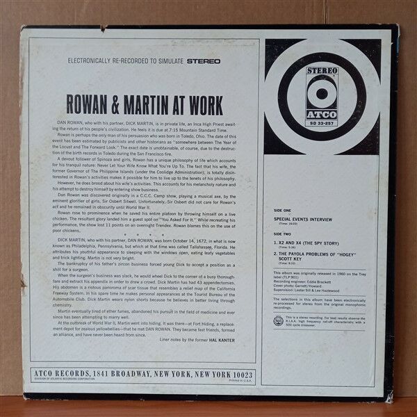 ROWAN & MARTIN – AT WORK (1968) - LP 2.EL PLAK