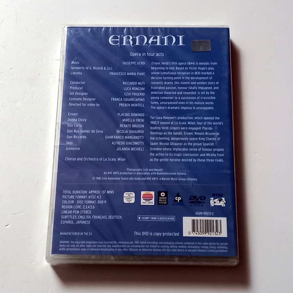 GIUSEPPE VERDI - ERNANI - PLACIDO DOMINGO, MIRELLA FRENI - KOND.: RICCARDO MUTI - DVD AMBALAJINDA SIFIR