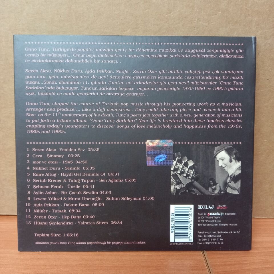 ONNO TUNÇ ŞARKILARI / SEZEN AKSU, MOR VE ÖTESİ, SERTAB ERENER, ŞEBNEM FERAH (2007) - CD 2.EL