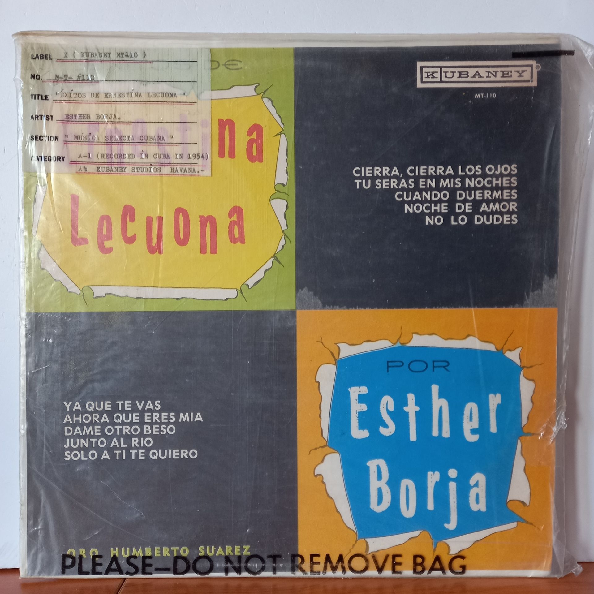ESTHER BORJA, ERNESTINA LECUONA – ESTHER BORJA INTERPRETA CANCIONES INOLVIDABLES DE ERNESTINA LECUONA - LP  2.EL PLAK