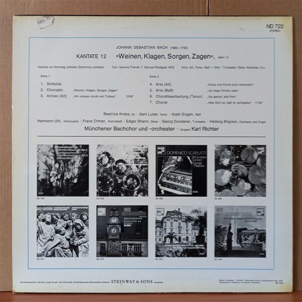 JOHANN SEBASTIAN BACH: WEINEN-KLAGEN-SORGEN-ZAGEN / MÜNCHENER BACH-CHOR UND -ORCHESTER, KARL RICHTER - LP 2. EL PLAK