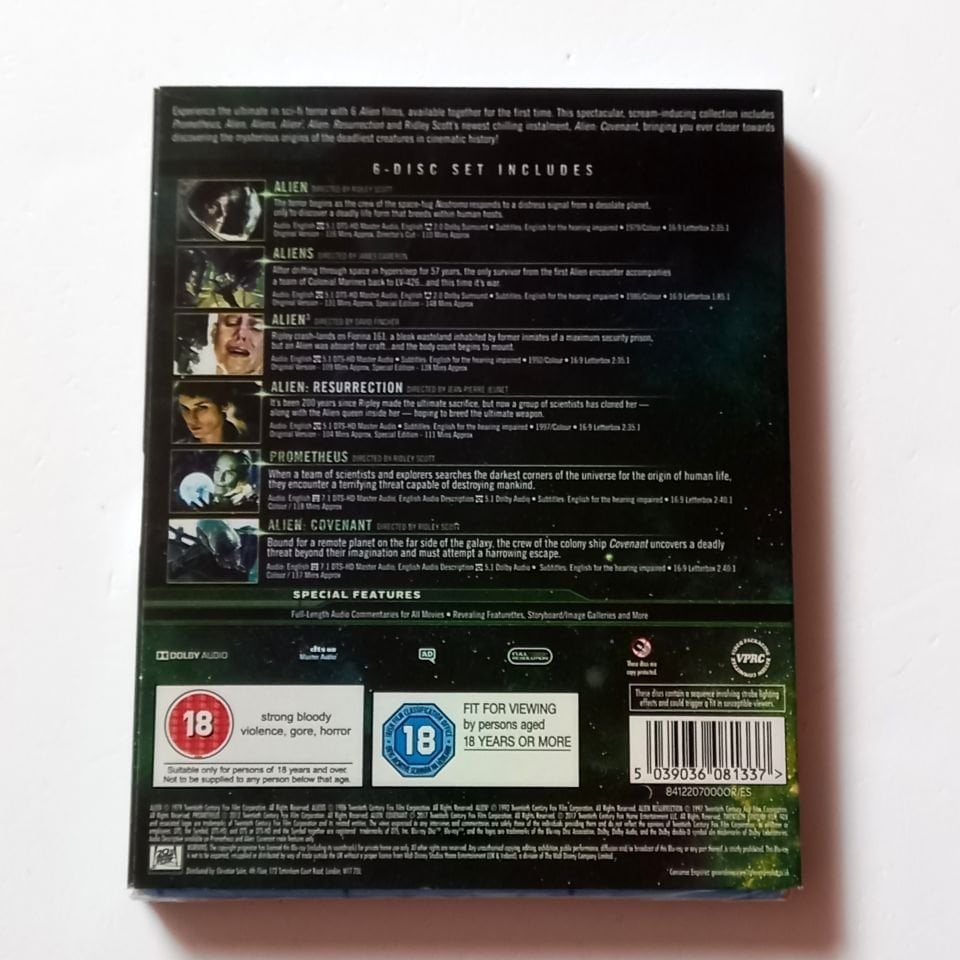 ALIEN 6-FILM COLLECTION - 6BLU-RAY SLIPCOVER 6-DISC SET AMBALAJINDA SIFIR TÜRKÇE ALTYAZI YOKTUR