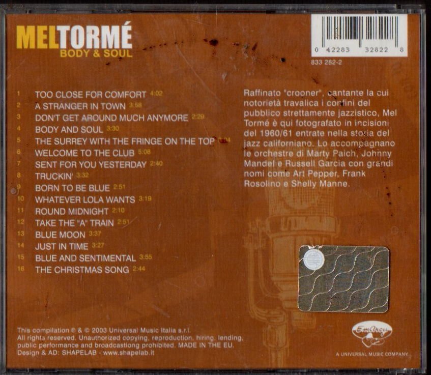 MEL TORME - BODY & SOUL (2003) - CD COMPILATION SWING JAZZ VOCAL 2.EL