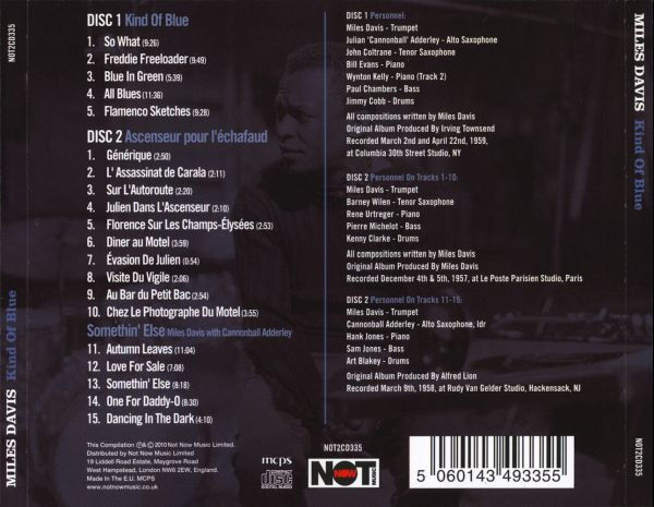 MILES DAVIS – KIND OF BLUE + ASCENSEUR POUR L'ECHAFAUD + SOMETHIN' ELSE (2010) - 2CD DIGISLEEVE AMBALAJINDA SIFIR